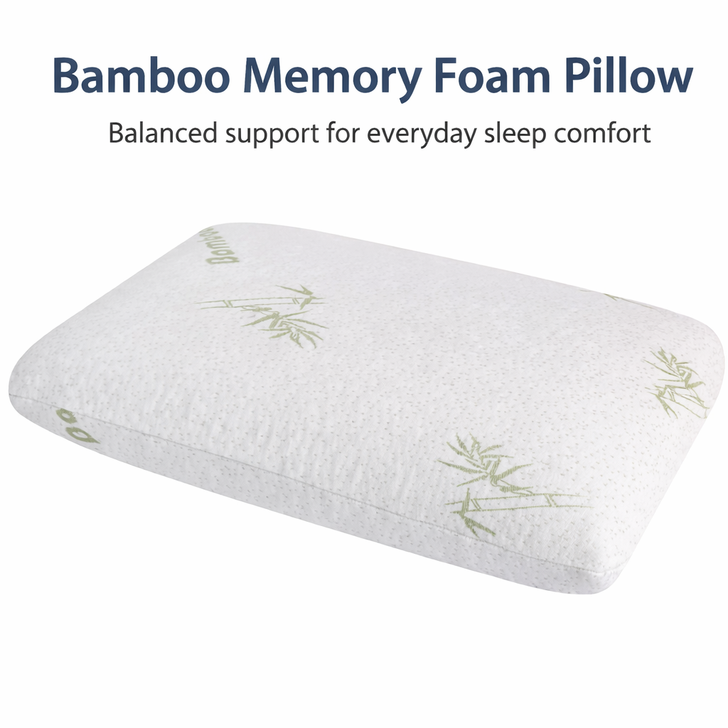 Bamboo Memory Foam Pillow for Sleeping – Breathable Bamboo Cover, Medium Firm Support, Hypoallergenic, Removable Washable Cover – Ideal for Back & Side Sleepers, Size - 60 x 40 x 12cm