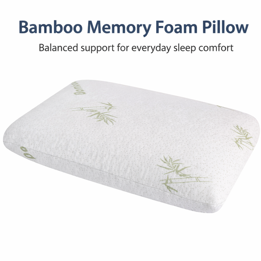 Bamboo Memory Foam Pillow for Sleeping – Breathable Bamboo Cover, Medium Firm Support, Hypoallergenic, Removable Washable Cover – Ideal for Back & Side Sleepers, Size - 60 x 40 x 12cm