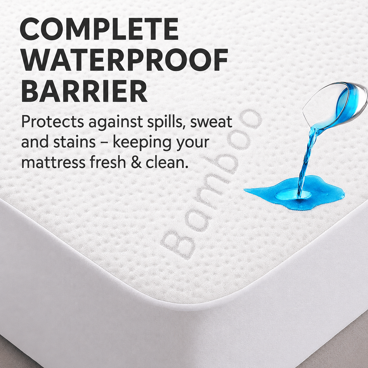 Bamboo Mattress Protector Upgraded Design 3-Layer - Waterproof Fitted Sheet Mattress Cover Hypoallergenic Premium Quality Soft Pad Protects from Dust, Allergies