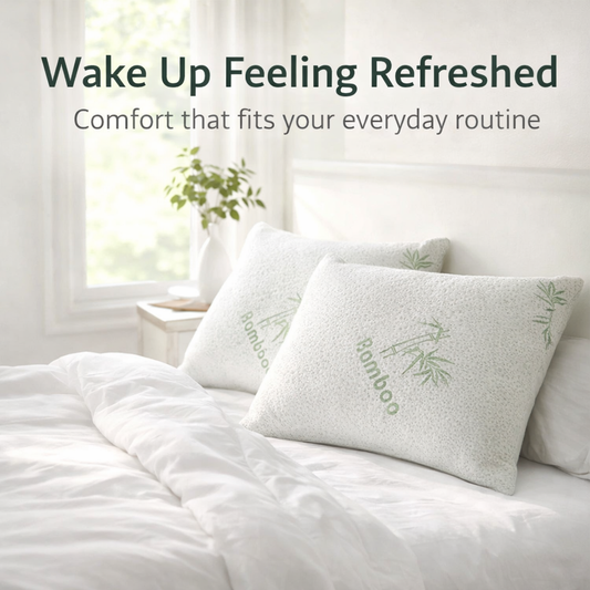 Shredded Memory Foam Pillow with Bamboo Fabric Cover, Adjustable Loft, Breathable & Cooling Bed Pillow for Back, Side & Stomach Sleepers, Soft Supportive Sleeping Pillow, Size - 70 x 45 cm