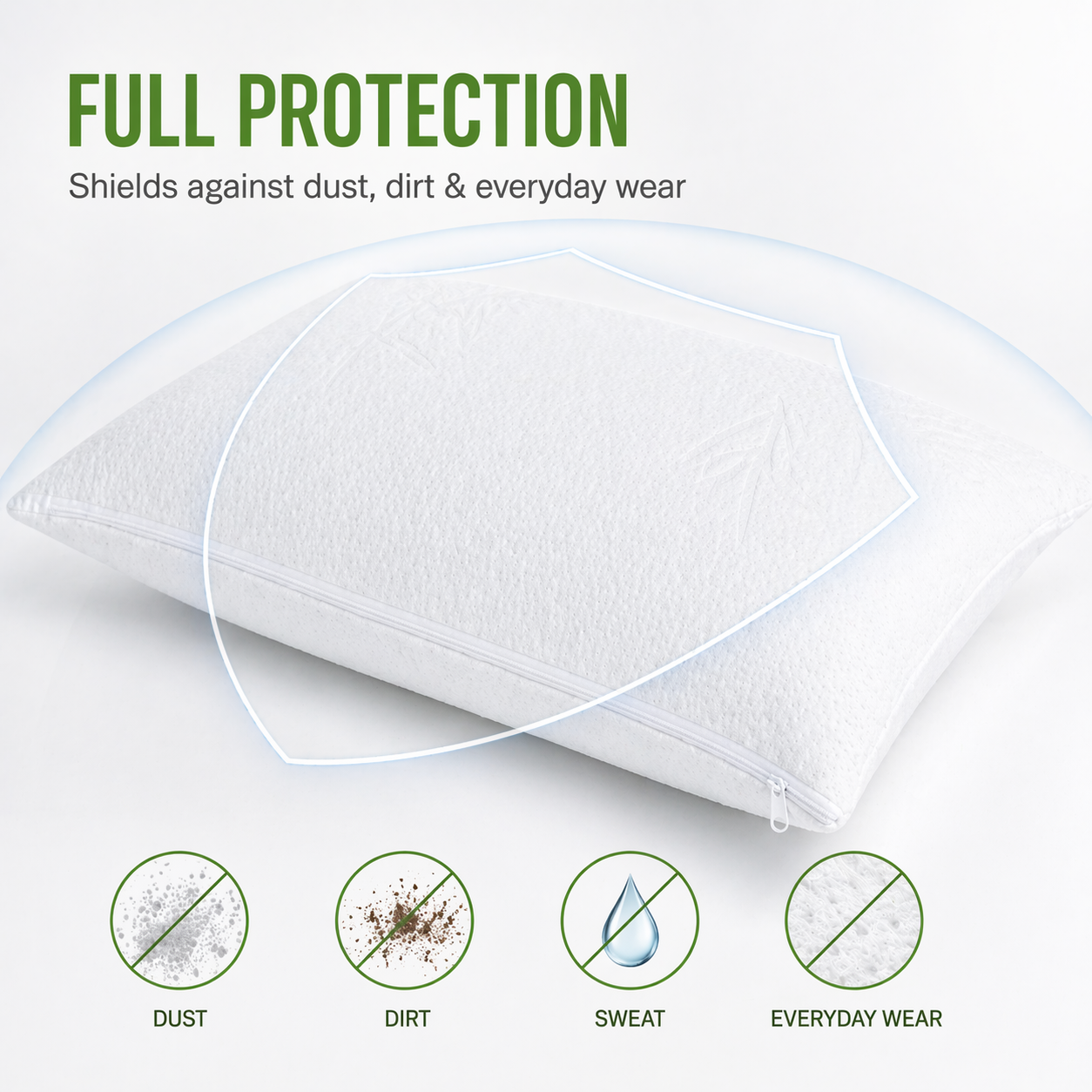 Bamboo Pillow Protector – Waterproof, Zippered, Hypoallergenic Cover, Breathable Bamboo Material, Dust Mite Proof & Soft Standard Pillows (Size - 50cm x 70cm)