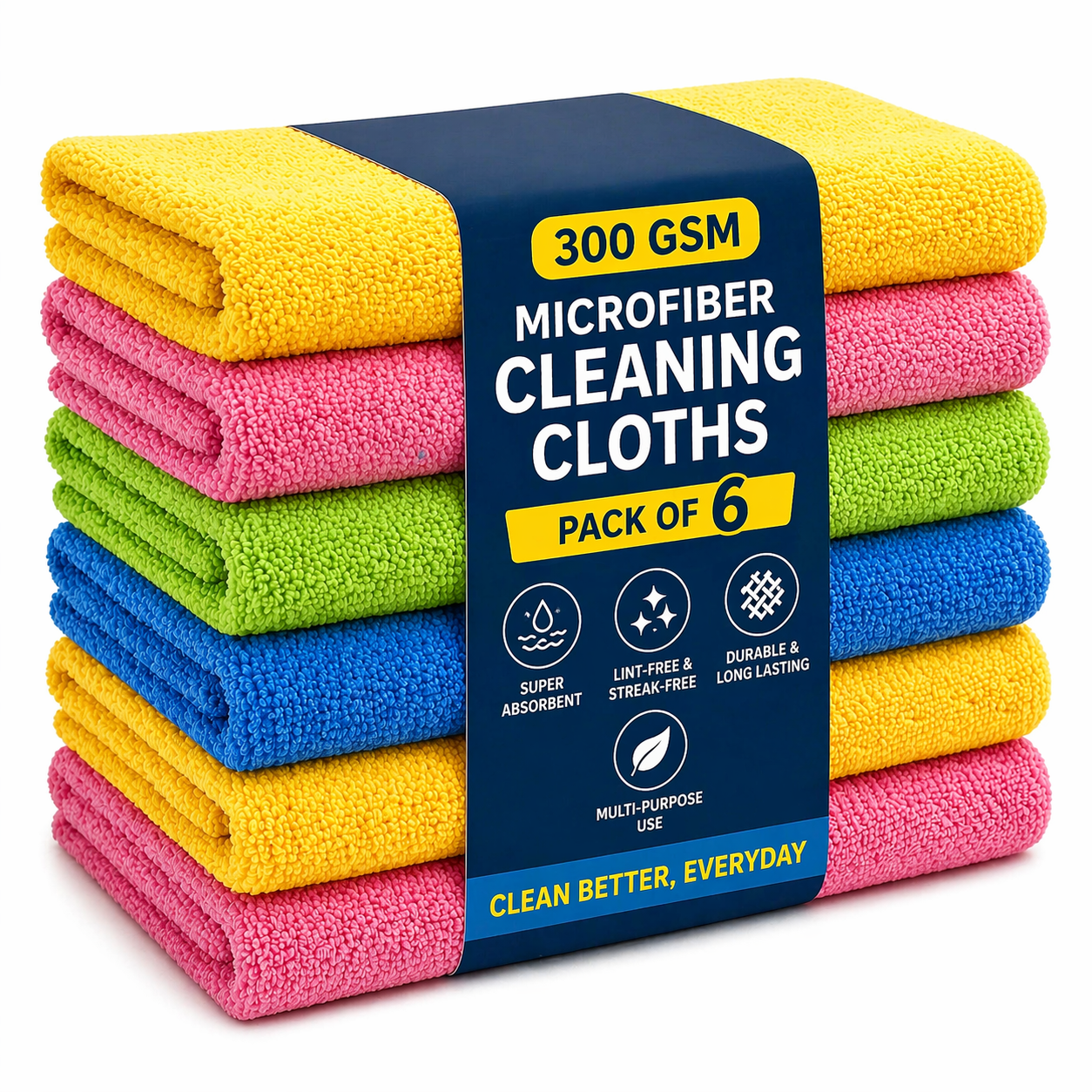 Microfiber Cleaning Cloth - 300 GSM Ultra Soft Microfibre Cloths | Lint-Free, Reusable, Streak-Free Cleaning Towels for Home, Car & Kitchen