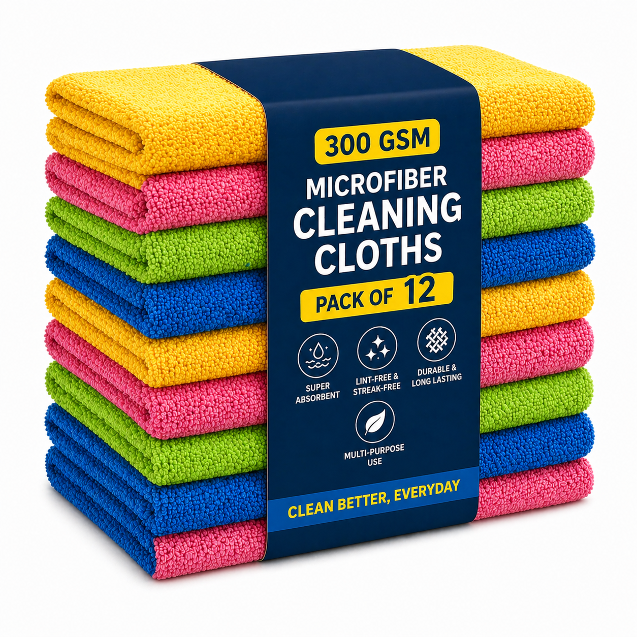 Microfiber Cleaning Cloth - 300 GSM Ultra Soft Microfibre Cloths | Lint-Free, Reusable, Streak-Free Cleaning Towels for Home, Car & Kitchen